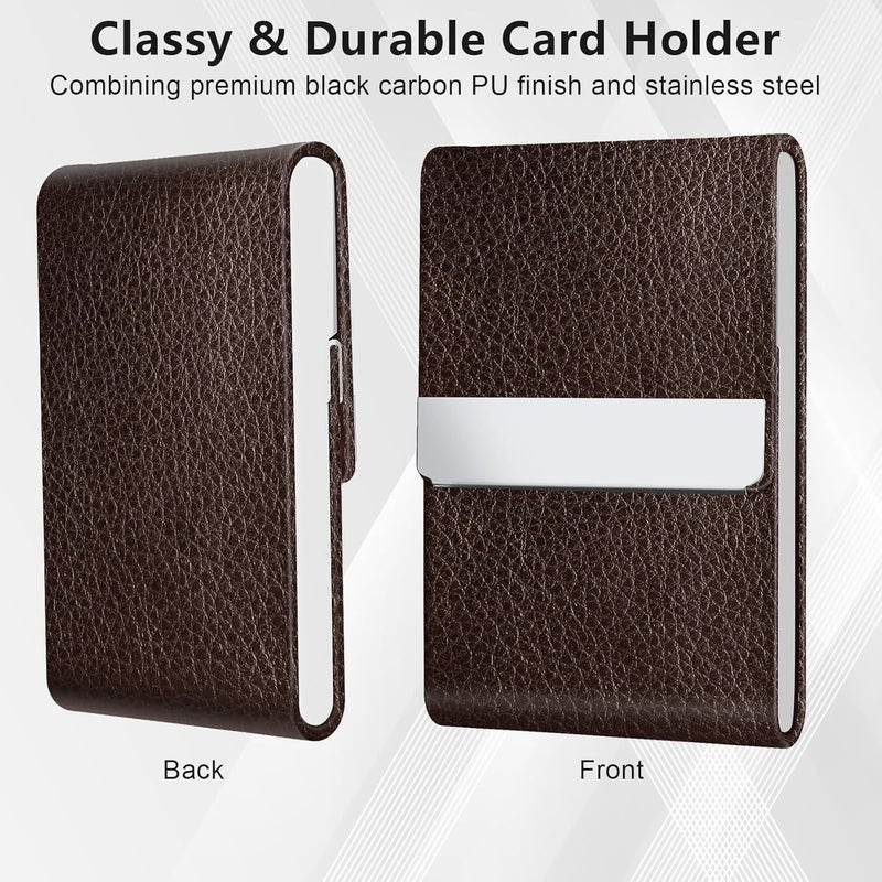 GOWALL Business Card Holder with Magnetic Closure, Slim Metal PU Business Card Case for Men Women, 3.7 x 2.3 inches RFID Blocking Credit Cards Holder for Pocket or Bag Storage, Coffee - Image 4